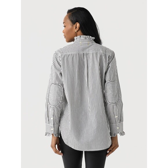 Kerri Rosenthal Mia Shirt Ruffles Tunic Top Striped Printed Buttondown S 283404 - Picture 4 of 11